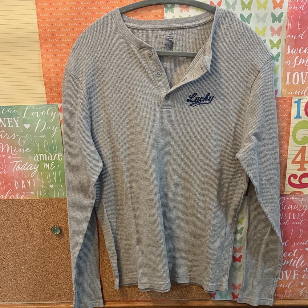⭐️Lucky Brand Gray Long Sleeve Henley Thermal Sleep Shirt Size M (Unisex)⭐️3/$25